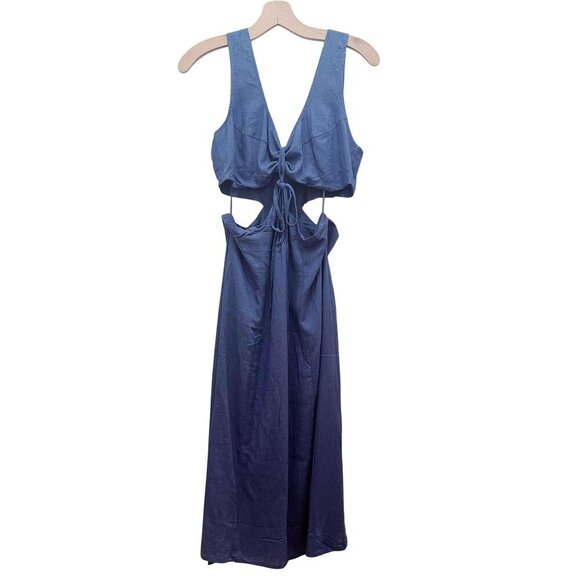 Le Lis Collection Sleeveless Chambray Denim Dress Linen Twist Tie Front NWT - Picture 1 of 6